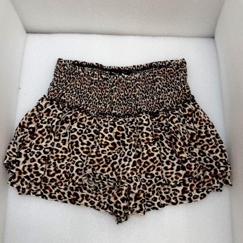 Y2K Whimsigoth Leopard Skort Smocked Waist Tiered Ruffle Animal Print Large